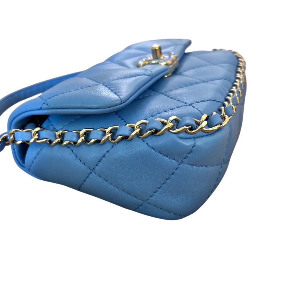 CHANEL Blue Quilted Shoulder Bag with Brushed Gold Hardware - Picture 6 of 15